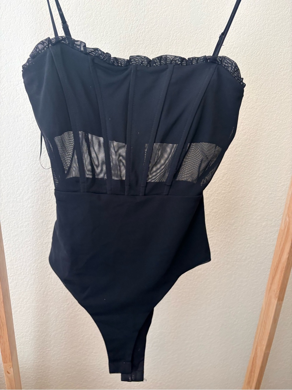 Princess Polly Black Lace-Trim Sheer Panel Bodysuit
